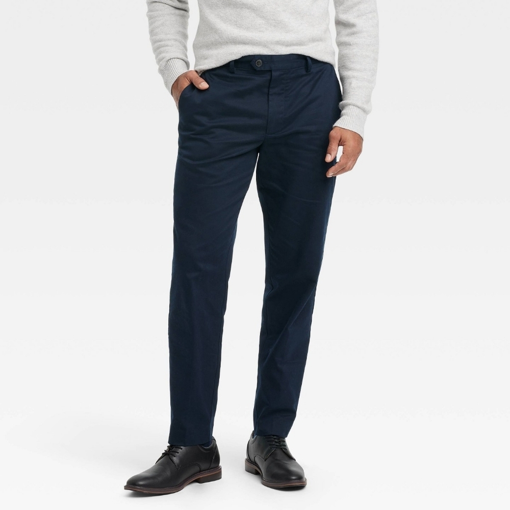 30x30 NWT Goodfellow & Co. Mens Extended Tab Slim Fit Trousers - Navy Blue - Picture 2 of 5